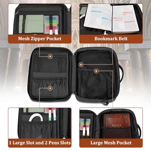 Damero Bible Cover for Men, Bible Carrying Case with Multiple Pockets,Black