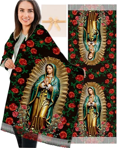 Virgen De Guadalupe Shawls for Women, Virgin Mary Blanket Scarf, Soft Scarf Wrap Prayer Shawl Catholic Gifts - color: Virgen De Guadalupe 260（with Gift Box）