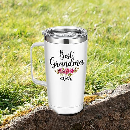 SANDJEST Grandma Tumbler with Handle 20oz Stainless Steel Insulated Tumblers Coffee Travel Mug Nana Cup Best Grandma Gift for Grandmother Grandmom Mimi Grandmas Gift for Birthday Christmas - color: Grandma 2