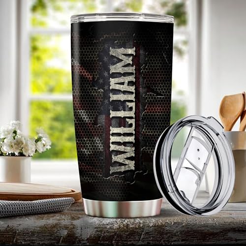 Personalized American Flag Skull Tumbler Gifts for Men Travel Cup Coffee Mug Insulated Stainless Steel 20oz With Lid Water Bottle Gift for Dad Him Husband Son - color: SKULL FLAG