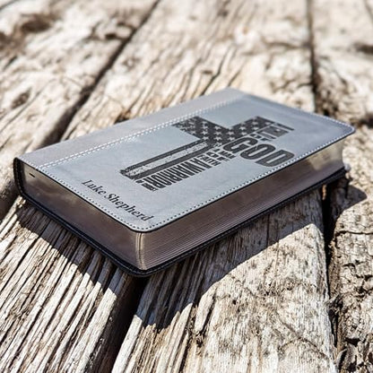 Personalized NIV Bible, Large Print, Custom Holy Cross Bible, New International Version | Man of Faith, Black - color: Black Personalized Leather