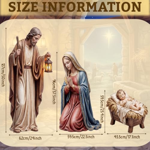 Shimeyao 3 Pcs Metal Christmas Outdoor Nativity Scene Set 49.2 Inch Large Christmas Holy Family Nativity Scene Decorations Includes Stakes Jesus Joseph Mary for Front Door Garden Home Patio Outside - style: Nativity Scene