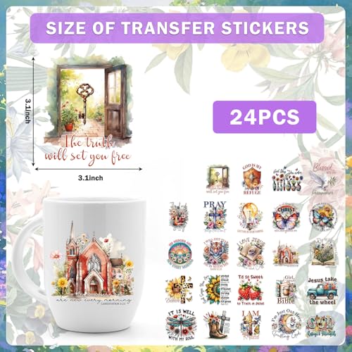 Bible Verse UV DTF Decals - 24 Sheets Christian Affirmation Motivational Quotes Uvdtf Tumbler Wraps for 16 oz Glass Coffee Cups, God is My Refuge Transfer Stickers DIY Mugs Craft Decor Gift for Mom - style: Christianity