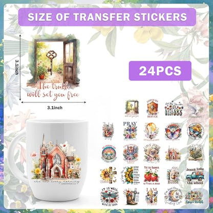 Bible Verse UV DTF Decals - 24 Sheets Christian Affirmation Motivational Quotes Uvdtf Tumbler Wraps for 16 oz Glass Coffee Cups, God is My Refuge Transfer Stickers DIY Mugs Craft Decor Gift for Mom - style: Christianity