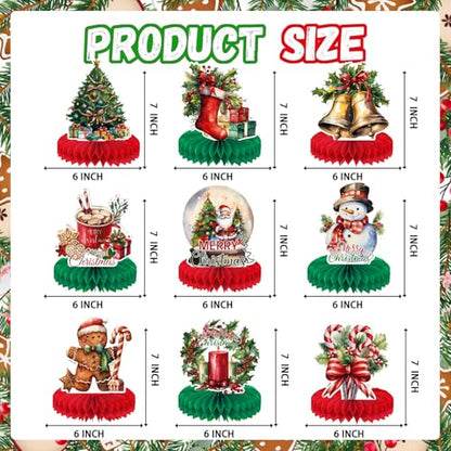 Christmas Table Decorations Christmas Honeycomb Table Centerpieces for Christmas Party Decorations, 9 Pcs