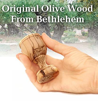 Genuine Olive Wood Communion Set from the Holy Land - 2 Hand-Carved Cups and Engraved Tray "Do This in Remembrance of Me" - Authentic Bethlehem Wood Gift for Pastors & Home Worship - Includes Gift Bag - color: 2 Cup Set [Small, Olive Wood Tray]