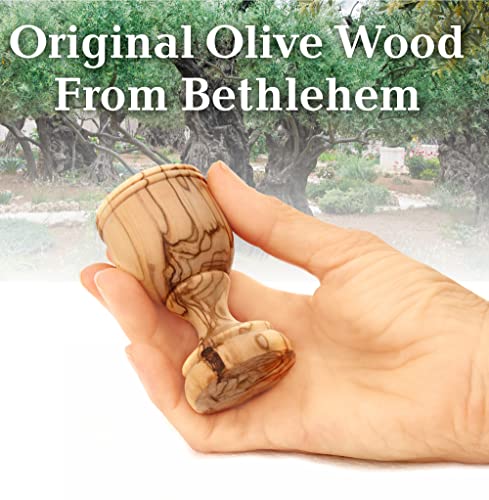 Genuine Olive Wood Communion Set from the Holy Land - 2 Hand-Carved Cups and Engraved Tray "Do This in Remembrance of Me" - Authentic Bethlehem Wood Gift for Pastors & Home Worship - Includes Gift Bag - color: 2 Cup Set [Small, Olive Wood Tray]