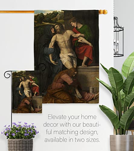 Pietà Burlap Garden Flag Set Wall Hanger Religious Faith Hope Grace Peace Dove Christian Religion Easter House Decoration Banner Small Yard Gift Double-Sided, Made in USA