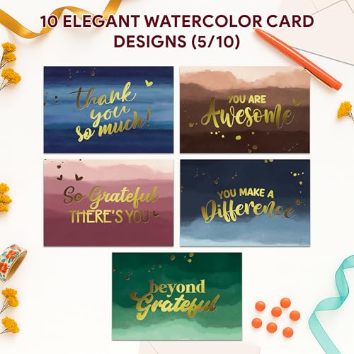 Decorably 50 Pack Gold Foil 6x4in Watercolor Thank You Cards with Envelopes
