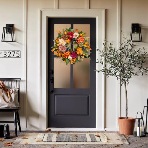 Fall Wreaths for Front Door 24 Inch, Rustic Farmhouse Harvest Autumn Wreath