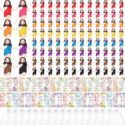 Barydat 100 Sets Mini Jesus Figurines Bulk Easter Gift Little Jesus Figures Tiny Toys Christ Savior Doll with Cards Bags for Religious Party Favors Sunday School Baptism Gift(Floral Style) - style: Floral Style