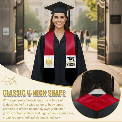 National Flag Graduation Stole Sash - 72" Long Unisex Honors Stole for Students - color: Egypt