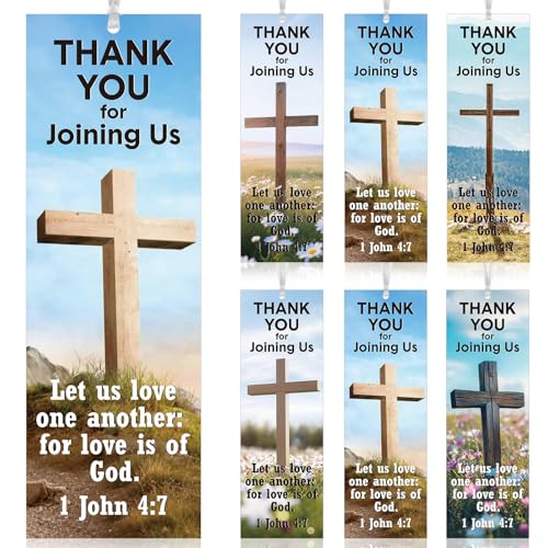 Skyygemm 60 Pcs Church Visitor Bookmarks Thank You for Joining Us Bookmarks 1 John 4: 7 Christian Birthday Welcome Gift Religious Cross Bookmark for Prizes Party Favors