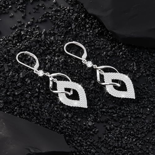 ALEXCRAFT Silver Twisted Dangle Earrings for Women Hypoallergenic Silver Spiral Drop Earring Cubic Zirconia Leverback Drop Dangle Earrings for Women Dangling Dangly Trendy Jewelry Gifts