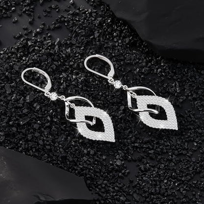 ALEXCRAFT Silver Twisted Dangle Earrings for Women Hypoallergenic Silver Spiral Drop Earring Cubic Zirconia Leverback Drop Dangle Earrings for Women Dangling Dangly Trendy Jewelry Gifts