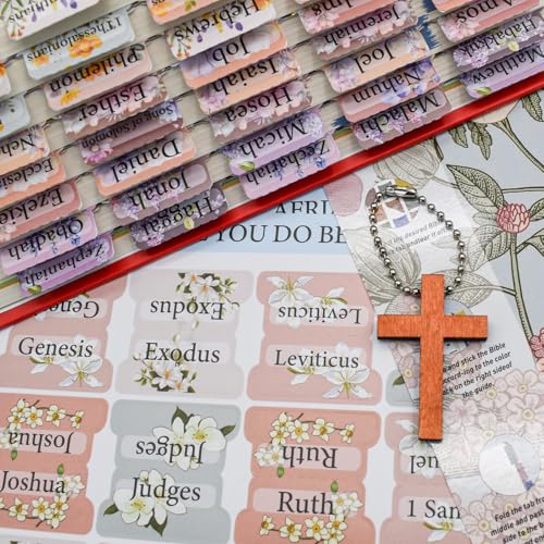 VANRA Bloom Floral Bible Tabs for Women Study Bible 75 Peel-and-Stick Large Print Laminated Bible Index Tabs Flower Bible Journaling Supplies Accessories Book Summaries Labels (Flower 1)