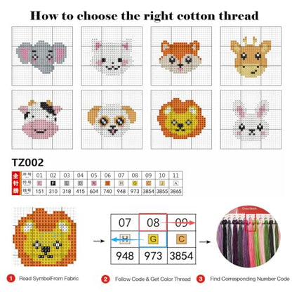 8 Pack Animals Stamped Cross Stitch Kits for Kids Beginners with Frame - color: Animals