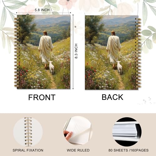 DOFQZ Christian Bible Jesus Leaves The 99 Sheep Religious Inspirational Spiral Notebook Journal,Christian Jesus Church Prayer Notebook Gift for Girls Women, 5.5 x 8.3 Inches - color: 22child
