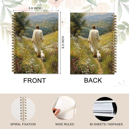 DOFQZ Christian Bible Jesus Leaves The 99 Sheep Religious Inspirational Spiral Notebook Journal,Christian Jesus Church Prayer Notebook Gift for Girls Women, 5.5 x 8.3 Inches - color: 22child