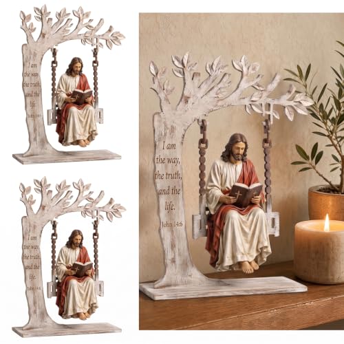 Christian Jesus Swing Ornament, John 14:6 Wood Table Decor Gift（White) - color: White