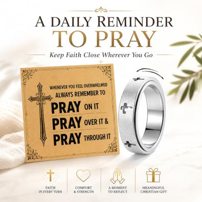 Christian Spinner Fidget Cross Prayer Band Ring - color: Hollow Cross Gold