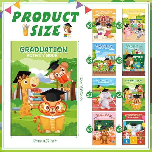 Kosiz 24 Pcs Graduation Activity Books for Kids, Kindergarten Preschool Congrats Grad Mini Coloring Books Bulk, Mazes Word Search Hidden Object Games, School Ceremony Party Favors Goodie Bag Stuffers - style: Graduation