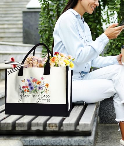 Aesthetic Canvas Tote Bag for Women Girls, Large Tote Bag for Friends Colleagues Leader Manager, 17 x 11.8 x 7 inches - color: Grace