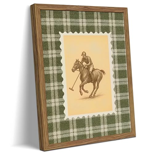 Horse Rider Wall Art Framed Canvas Print, Vintage Equestrian Polo Match Poster Painting Picture, Rustic Ranch Farmhouse Artwork Wall Decor for Living Room Bedroom Office Home Decor 12x16 Inch - color: A-Polo, size: 16"L x 12"W
