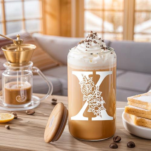 Christmas Gifts for Women: Initial Glass Cup as Office Graduation Memorial Holiday Personalized Gifts - for Mom Grandma Wife Girlfriend Sister Daughter Friend Christmas Gifts - X Aesthetic Cup - color: X