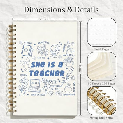 Blue Coquette Preppy Christian Teacher Spiral Notebook, Bible Notebooks for Note Taking, Teachers Appreciation Graduation Gifts, Religious Prayer Journal for Women, Coworker Gift, 5.5x8.3 Inch - color: Colour-2