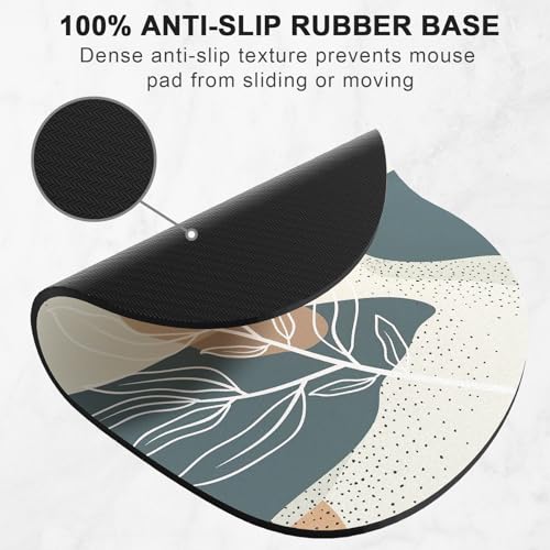 Mouse Pad, Premium-Textured Oval Computer Pad, 8.7" x 7.1" Thick 3 mm Anti-Slip Waterproof Rubber Cute Mouse Mat for Office, Home, Gaming, Laptop, PC, Boho Leaves - color: Boho Leaves
