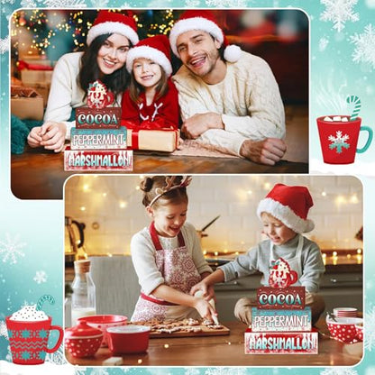 Britimes Christmas Tiered Tray Decor Set, 4 Pack, Wooden Table Sign, Winter - style: Hot Cocoa