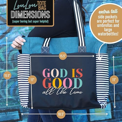 Brooke & Jess Designs Church Bags for Women - Bible Tote Bags for Women, Large Tote Bag for Womens with Zipper - color: Teal Loulou God is Good