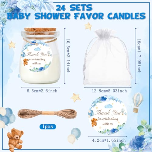 24Pcs Baby Shower Candle Party Favors Lavender Scented Glass Jars Wax Candle Bulk with Thank You Cards Organza Bags for Guests Boy Girl Birthday Gender Reveal Gift Souvenirs (Blue Bear, 24) - style: Blue Bear