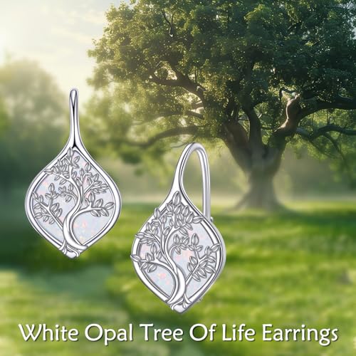Celtic Trinity Knot Earrings for Women 925 Sterling Silver Triquetra Knot Leverback Abalone Shell Irish Jewelry Tree of Life Gift - style: opal tree of life