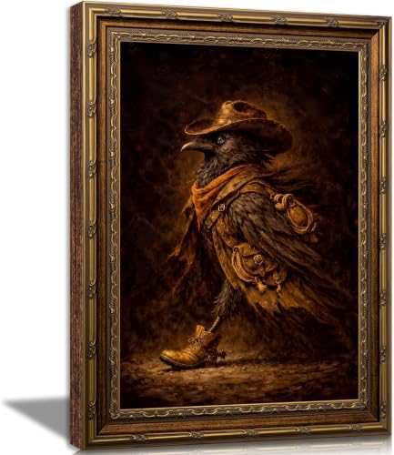 FTHMTN Whimsical Raven Wall Art,Vintage Gold Framed Crow Picture 12x16 Inch - color: Crow, size: 16"L x 12"W