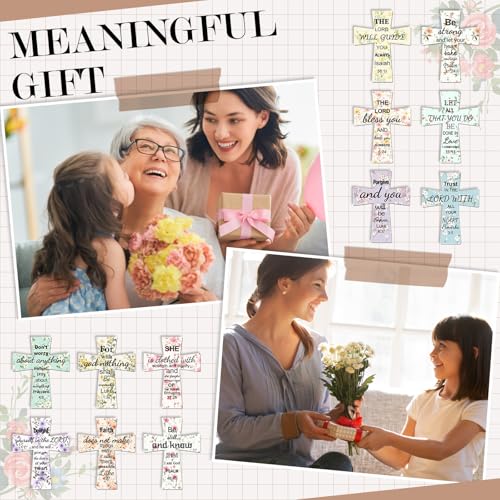 48 PCS Magnetic Cross Bookmarks Christian Cross Page Markers Flowers Bookmark with Religious Bible Verses Inspiration Sayings Gifts for Mother's Day Women Students Bible Study School Church