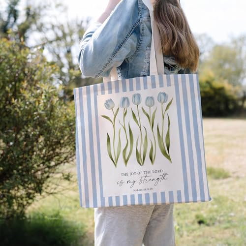 Christian-Flowers-Inspirational Motivational Gifts Canvas Tote Bag for Women,Reusable Shopping Grocery Bags - color: Christian-floral -Tulip