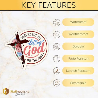 3PCs Doing My Best and Letting God Do The Rest Sticker Christian Cross Bible Verse Sticker Religious Faith Worship Waterproof Vinyl Stickers for Laptop Water Bottle Decals Gifts for Women Men 3"x2.8"