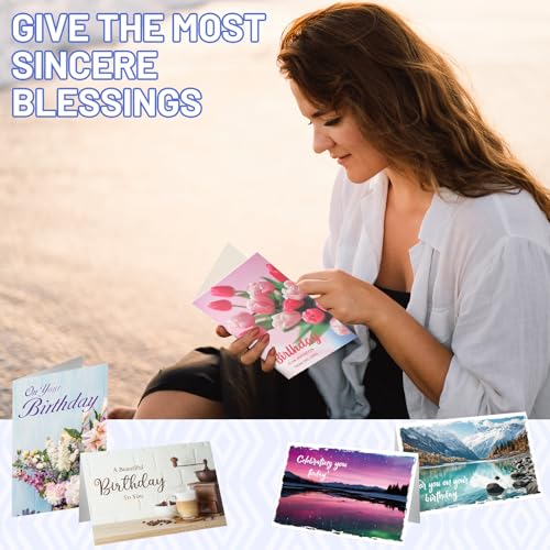 Feifeiya 48 Sets Religious Christian Birthday Card with Scripture Bible Verse Scripture with Envelope No Repeated Blessings Birthday Card Boxed Assortment Gift 4 x 6 Inch