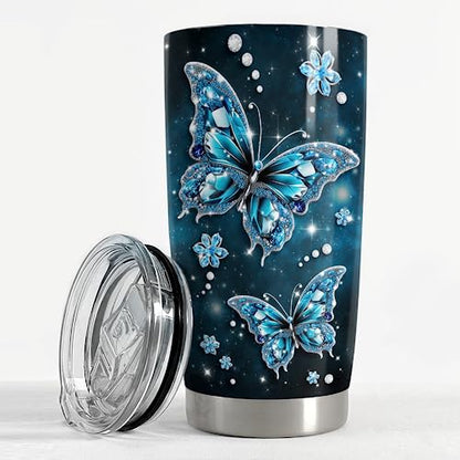 SANDJEST Butterfly Tumbler 20oz Stainless Steel Insulated Tumblers Coffee Travel Mug Cup Jewelry Drawings Style Butterfly Gifts for Women Girls Teen Gift for Birthday Christmas - color: Butterfly