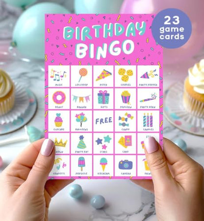 Markt Birthday Bingo Game for Kids Birthday Party Games, Kids Party Games Supplies - 23 Players - Pink - color: Birthday Bingo – Pink