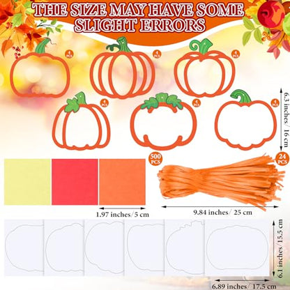 Chiisong 24 Sets Fall Pumpkin Crafts Kit DIY Pumpkin Suncatcher Paper Craft - style: Pumpkin