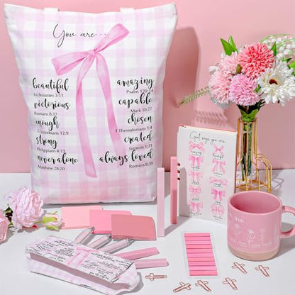Reallnaive 25 Pcs Bible Study Journaling Kit for Women Christian Gift, Pink - color: Pink, style: Bible verse