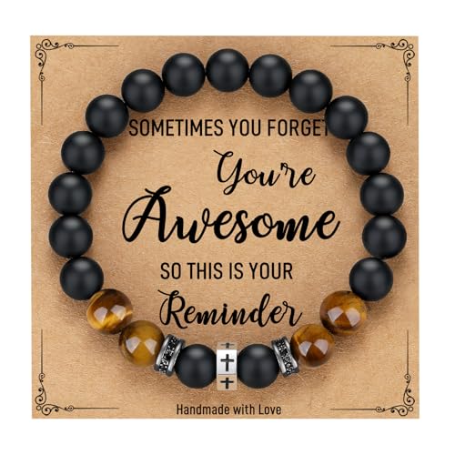 TONY & SANDY Christian Gift for Him Kids Teen Boys Adults Men Cross Bracelet Son Grandson Birthday Graduation Easter Religious Gifts for Men Christmas - style: You are awsome ( 8 Inches )