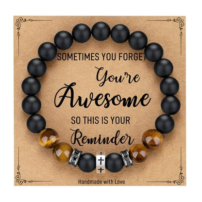 TONY & SANDY Christian Gift for Him Kids Teen Boys Adults Men Cross Bracelet Son Grandson Birthday Graduation Easter Religious Gifts for Men Christmas - style: You are awsome ( 8 Inches )