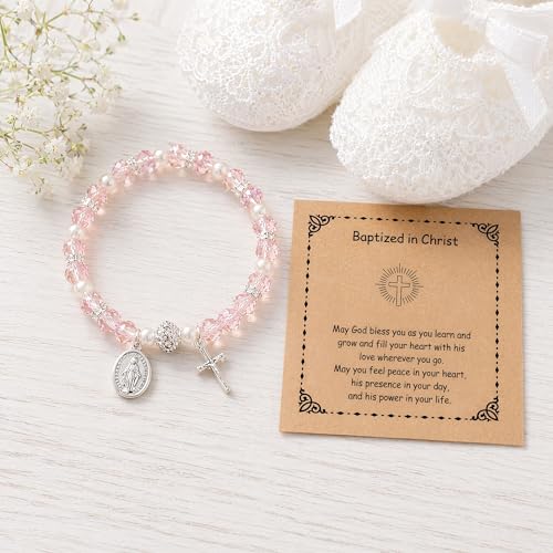 Women Stretch Rosary Bracelet Beaded Crucifix & Miraculous Medal - color: baptized christ2