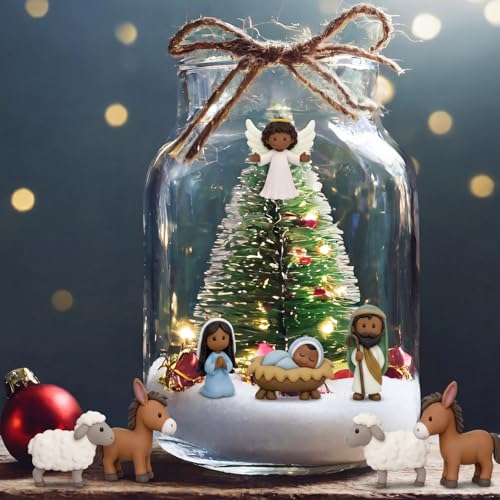 Cinnvoice 60 Pcs Christmas Nativity Sets, Mini Jesus Resin Figurines Crafts - color: Black, style: Jesus