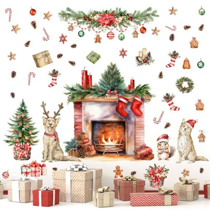 Merry Christmas Wall Stickers Xmas Pine Tree Fireplace Art Decal Decoration - color: Red