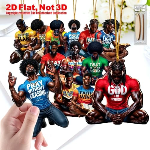 16Pcs AdornJoy African American Christian Men Wooden Ornaments, 2D Flat Faith Bible Quote Black Man Hanging Decor, Religious Scripture Pendant for Home, Yard & Holiday Decor, Christian Gift